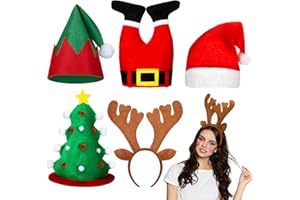 SATINIOR 5 Pieces Christmas Hats and headband Set Santa Pants Design Hat, Elf Hat, Plush Christmas Tree Reindeer Headband