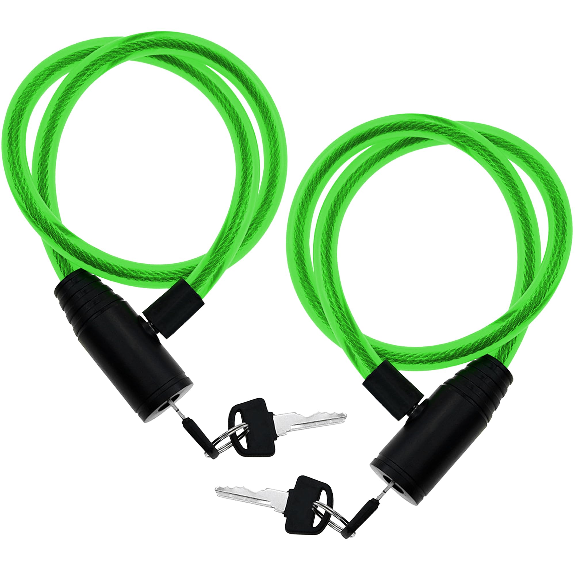 Bicycle Lock Pack of 2 Heavy Duty Steel Cable 60 cm Extended Key Lock for Unsurpassed Security Reliable Robust Practical (Green)