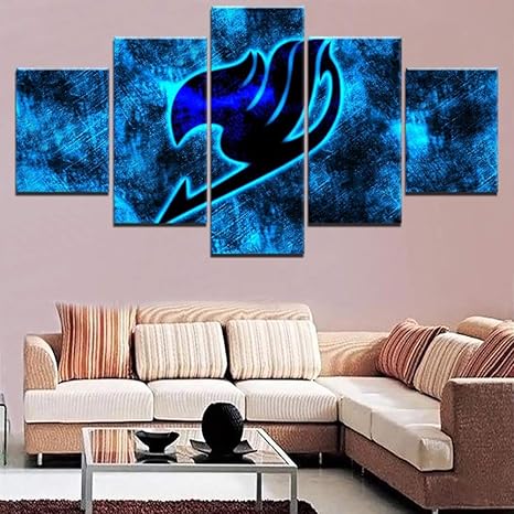 XLST Moderne Wohnkultur Wohnzimmer Wandkunst Poster Hohe Qualität Leinwanddruck Malerei 5 Panel Anime Fairy Tail Logo Modular