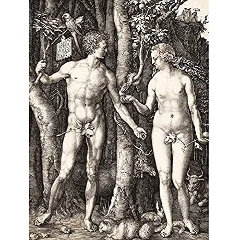 Durer Adam Eve Engraving Reproduction Biblical Painting Art Print Canvas Premium Wall Decor Poster Mural