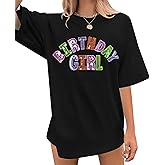 Oversized Sequin Birthday Girl Shirt Womens Happy Birthday Graphic Tees Birthday Gift Top Casual Short Sleeve Tops