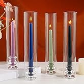 Hurricane Glass Candle Holders, Set of 4 Candlestick Holders for Taper Candle with 11.8" Tall Windproof Cylinder Covers Candle Stand Bulk for Table Centerpieces on Wedding Birthday Housewarming Decor
