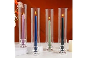 ASHELYULLA Hurricane Glass Candle Holders, Set of 4 Candlestick Holders for Taper Candle with 11.8" Tall Windproof Cylinder Covers Candle Stand Bulk for Table Centerpieces on Wedding Birthday Housewarming Decor