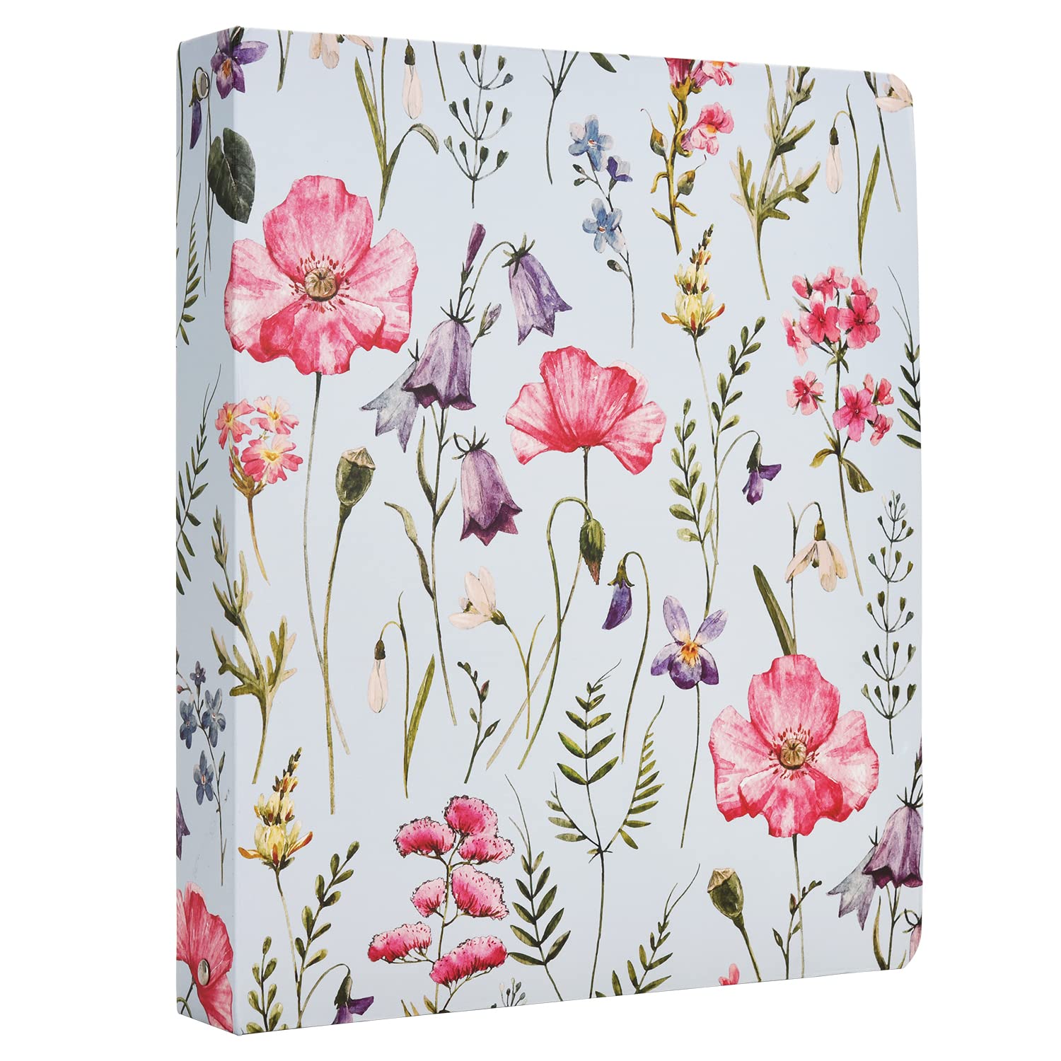 Photo 1 of Vintage Retro Flower Plants 3 Ring Binder Hardcover, 1 Inch Round Rings with Interior Pockets Floral Plants School Office Recipe Cards Binder Organizer Handdraw Cornflower