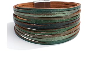 hotoo Handmade Layered Leather Bracelets Wrap for Women Stackable Chunky Colored Men Cuff Bracelet Wristband Bangle Gifts