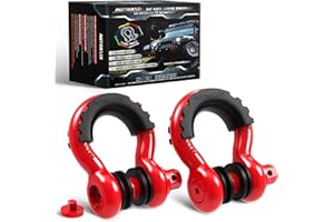 AUTMAXIN D Ring Shackles 3/4" Shackle (2 Pack) - 58,000Ibs Break Strength with 7/8" Anti-Loose Security Pin, Shackle Isolator Washer Kits for Tow Strap Winch Off-Road Vehicle Recovery, Red