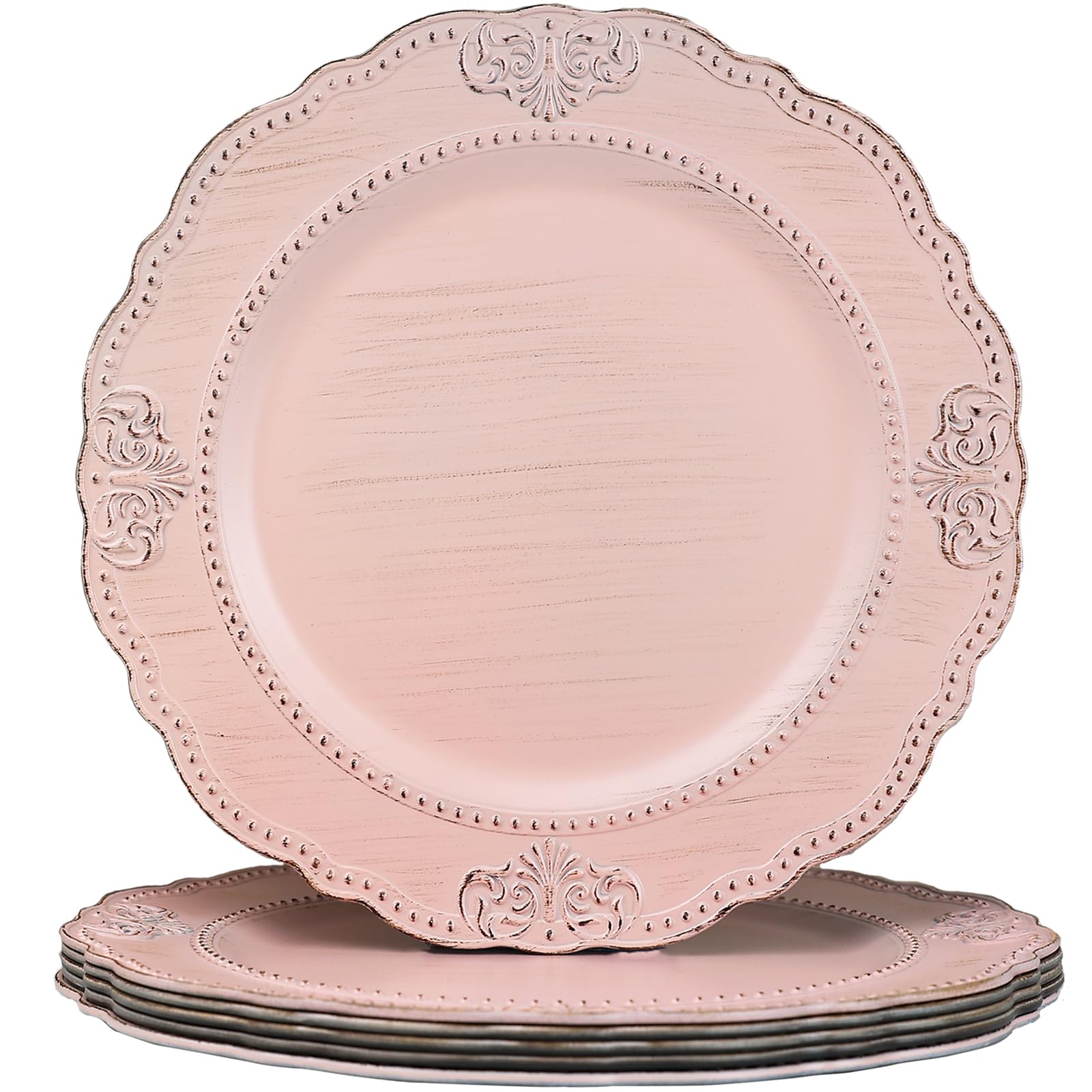 Photo 1 of Spsyrine Antique Pink Charger Plates Set of 6, 13" Embossed Chargers for Dinner Plates, Wedding, Party