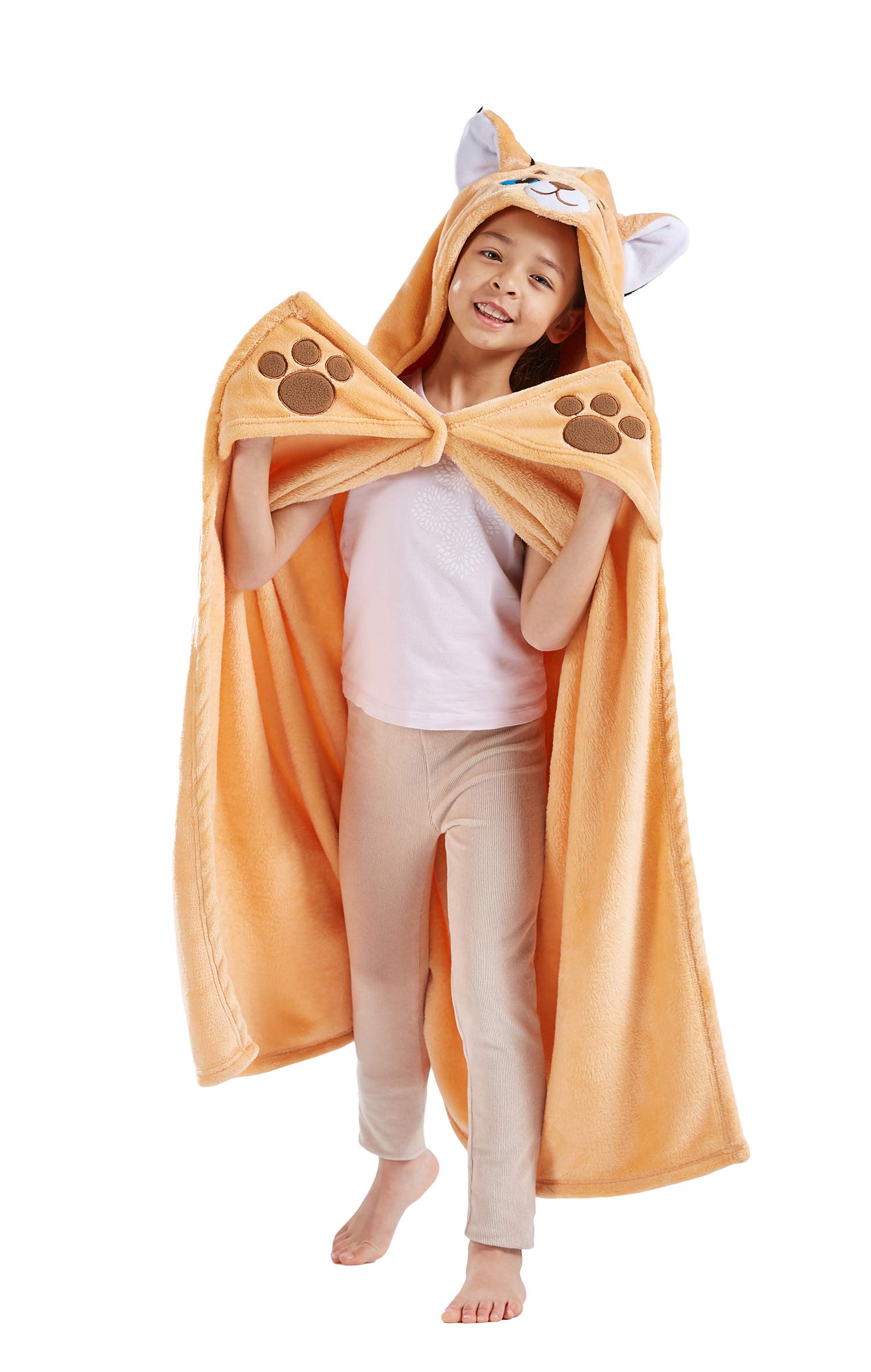 Boys Girls Dressing Gown Soft Hooded Robe Sleepwear- Caracal cat L
