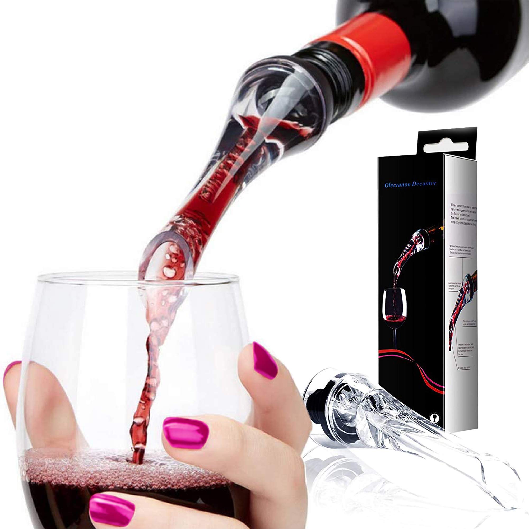 Trovety Wine Pourer & Aerator - Hawk-Bill Shape for Easy, No Drip Pouring - Unique Built-In Aerator System for Fast Decanting - Can Fit Most Bottle Spout Sizes - Travel-Savvy Accessory