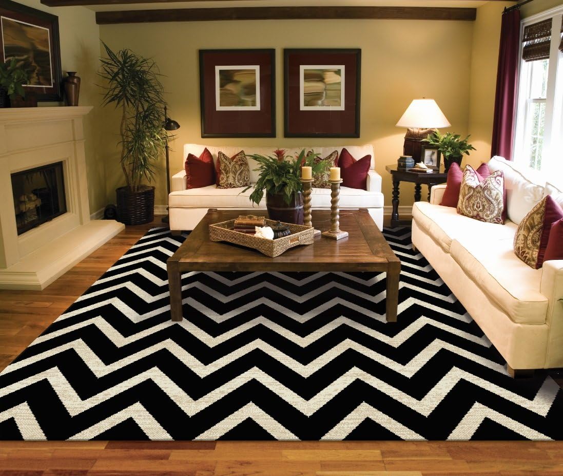 AS Quality Rugs Modern Cheveron Area Rugs for Living Room, Zig Zag Rugs for Dining Room, Pet-Friendly Rug, Long-Lasting Rug, Indoor, Easy-Cleaning & Washable, Stain Resistant (Black, Medium 5x7)