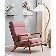 JOYBASE Lounge Accent Chair, Mid Century Modern Chair, High Back Chair, Wood Frame Armchair, Comfy Reading Chair for Living Room, Office, Bedroom (Pink, Fabric)
