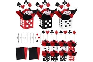 WinnerWhy 8 Sets Casino Party Decorations Themed Table Centerpieces Casino Night Table Party Toppers with White, Black, Red Dice Box Poker Cutouts and Sticks for Night Decor Birthday