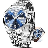 OLEVS Classic Men Watches with Date,Stainless Steel Man Watch with Date, Bussiness Watches for Men,Luminous Quartz Mens Watches Black/White/Blue/Gold, Waterproof Male Watch with Week