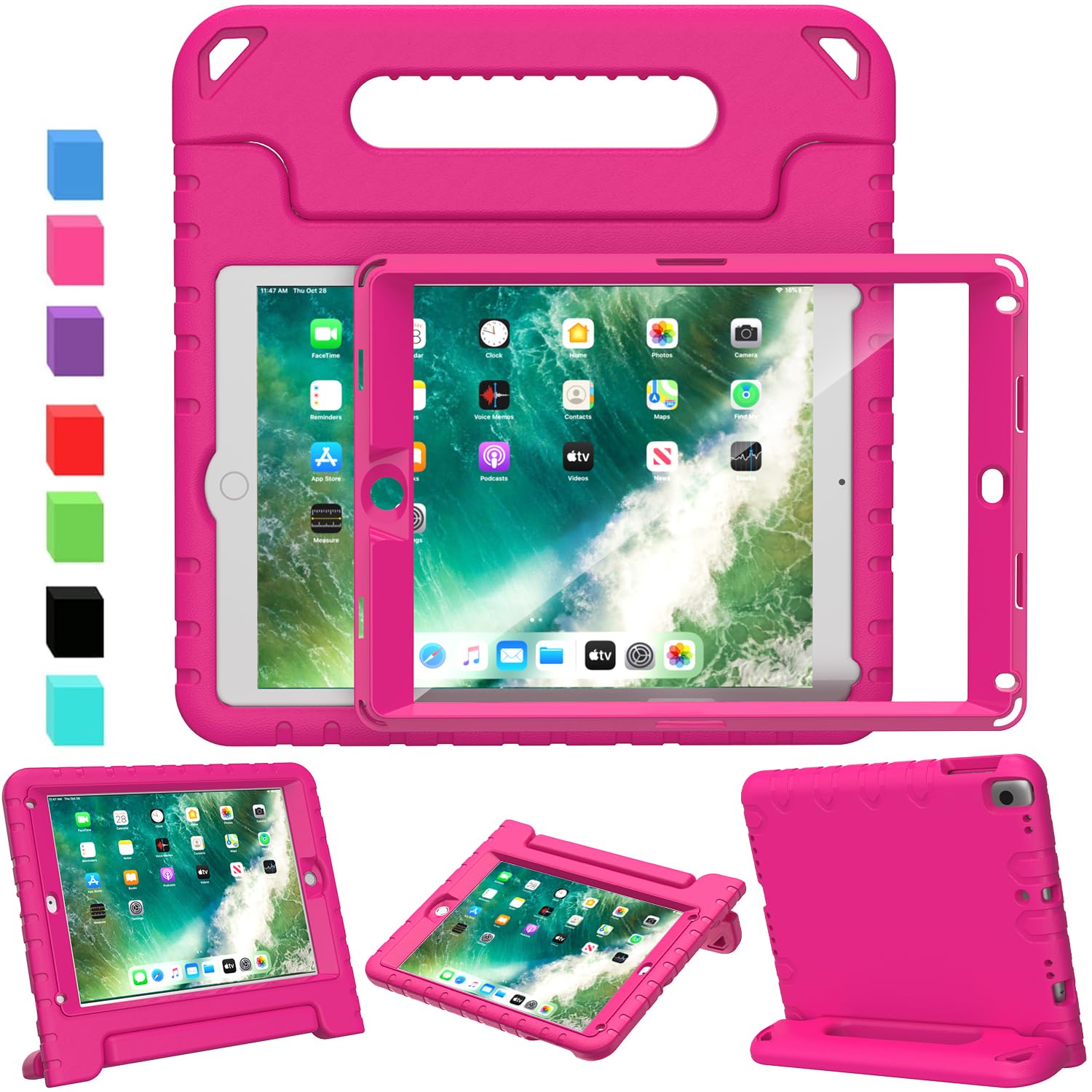 SINSO Kids Case for iPad 9.7 inch 6th Generation 2018/5th Generation 2017/iPad Air 2, Shockproof Lightweight ipad Cover Built in Screen Protector/Handle/Stand, Rose