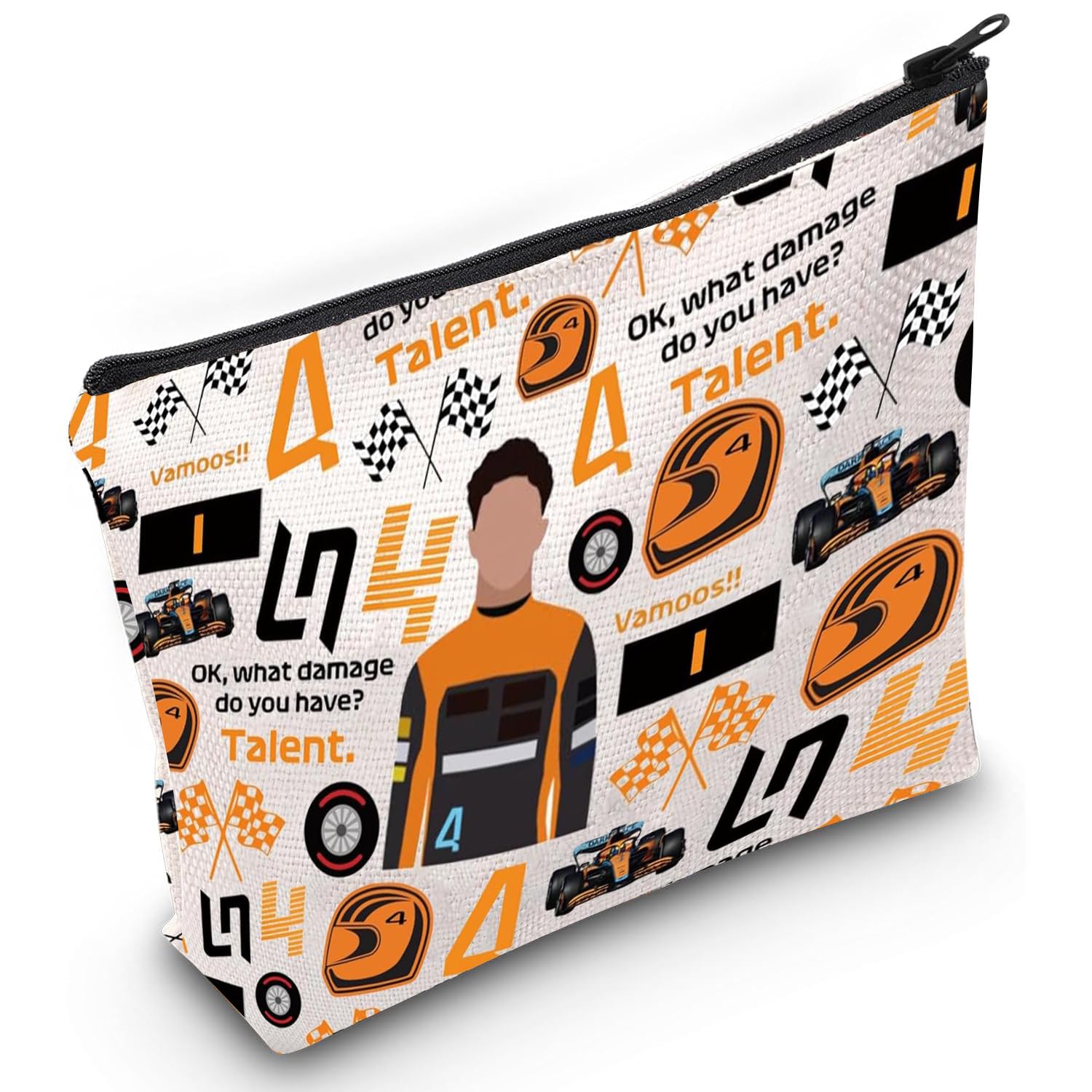 Racing Fans Cosmetic Bag, Racing Makeup Bag, Racing Lover Gifts for Women Zipper Pouch Bag Racing Merchandise Racing Aesthetic Cosmetic Bag - Ok What Damage Do You Have Talent