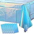 6 Pack Iridescent Blue Plastic Tablecloth, Shiny Blue Disposable Laser Rectangle Table Covers, Blue Holographic Foil Tablecloth Party Decorations for Birthday Bridal Wedding Christmas, 40 x 108 Inch