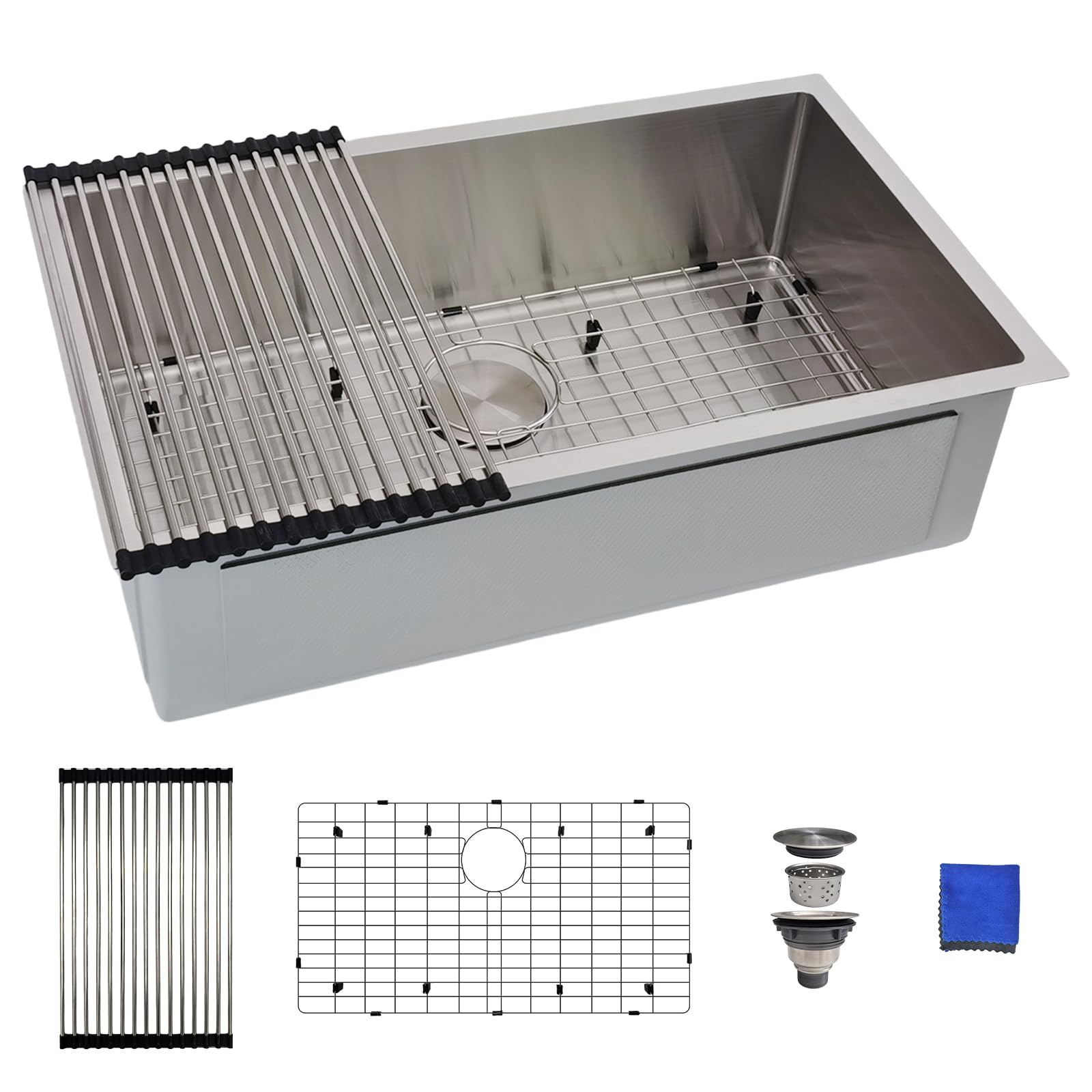 Photo 1 of 30 Inch Undermount Kitchen Sink - Delironexu 16G Stainless Steel Undermount Sink, 30''x18'' Deep Single Bowl Kitchen Sinks with 4 Accessories