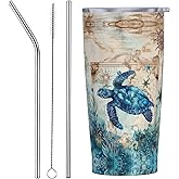 Sea Turtle Tumbler with Lid and Straw 20oz Stainless Steel Travel Mug Vacuum Insulated Water Bottle for Home Office Car