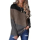 Zeagoo Women's Color Block Tops Long Sleeve Fall Tunic Top Casual Round Neck Pullover Shirts Dressy Work Outfit 2025
