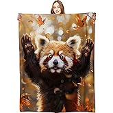 VODRM Red Panda Blanket Cute Autumn Leaves Fall Throw Blankets,Birthday Gifts for Kids Adult & Wildlife Fans,Lightweight Soft Fleece with Animal Lovers,for Sofa Couch Bed Room Decor 50x60in