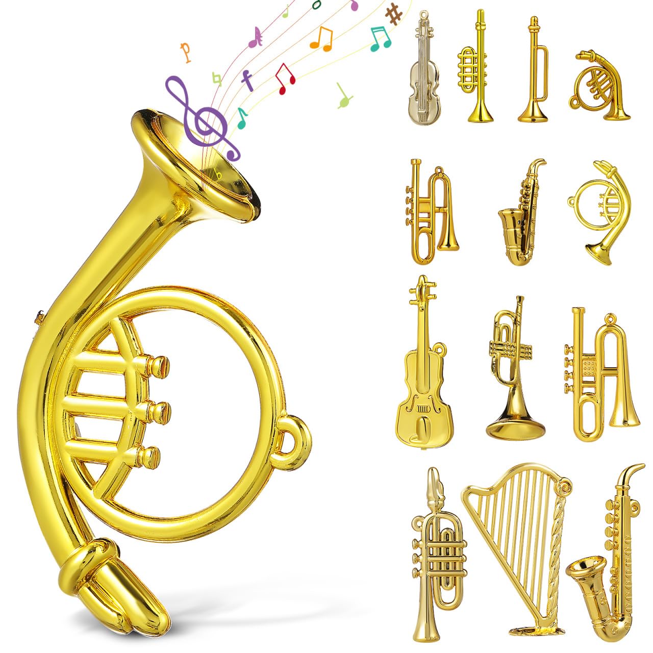 JOINPAYA 14pcs Christmas Miniature Instruments Model: Acrylic Gold Trumpet Saxophone Christmas Tree Hanging Decor for Festival