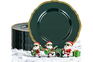 Hioasis 60pcs Green Plastic Plates - Green and Gold Disposable Dinnerware with Gold Rim, Heavy-duty, 10.25 inch, Dinner Plates for Party & Wedding