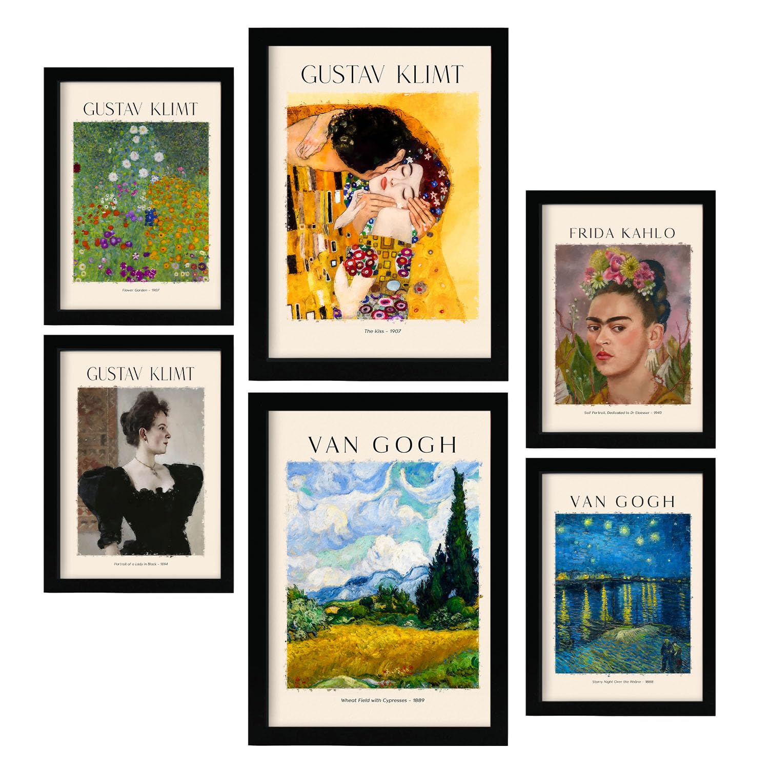 Nacnic Mix frida klimt van gogh Poster Print. Painter's Gallery. Decorative paintings for your living room, bedroom, home. Wall Art Prints. Sizes A4 and A3