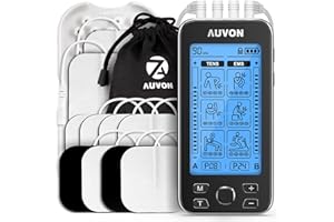 AUVON 4 Outputs TENS Unit EMS Muscle Stimulator Machine for Pain Relief Therapy with 24 Modes Electric Pulse Massager, 2" and 2"x4" Electrodes Pads, Black