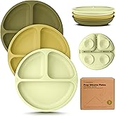 KeaBabies Suction Plates for Baby, Toddler - 3-Pack 100% Silicone Toddler Plates with Suction, Divided, BPA-Free Baby Led Weaning Essentials for Kids, Dishwasher, Microwave Safe, Durable (Olives)
