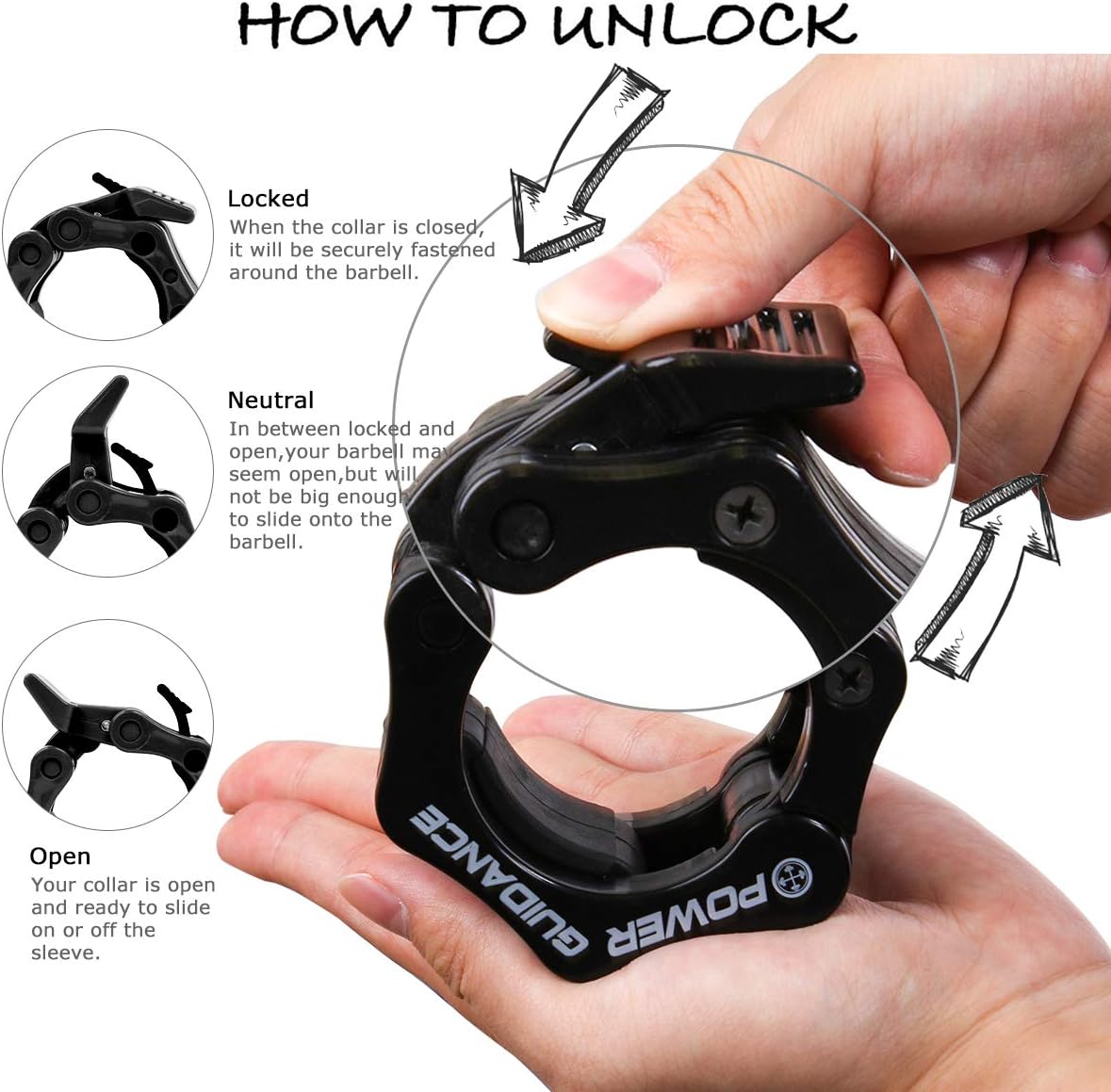 POWER GUIDANCE Weightlifting 50mm 2 inch Barbell Clamp Collar, Quick Release Pair of Locking 2" Olympic Bar - Image 4