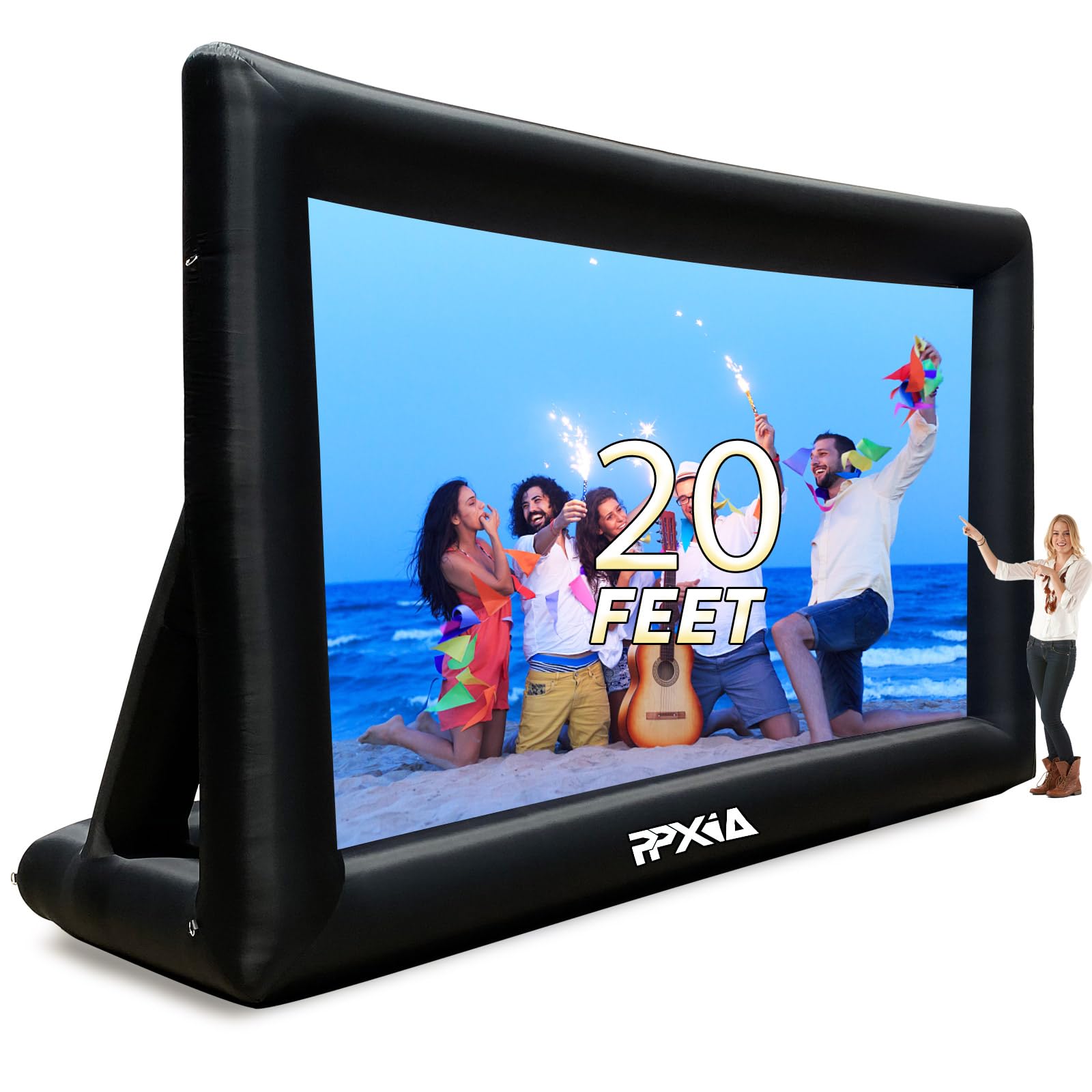 Photo 1 of PPXIA Inflatable Movie Screen Outdoor Projector Screen 20ft, Blow Up Screens Front and Rear Projection with Air Blower, Best for Movie Nights Backyards Pool Party Home Theater