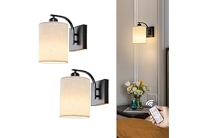 Powfloven Black Rechargeable Battery Operated Wall Sconces Set of 2 with Remote, Wireless Dimmable Battery Powered LED Wall Lights, Cordless Wall Lighting Lamp Fixture for Bedroom Living Room