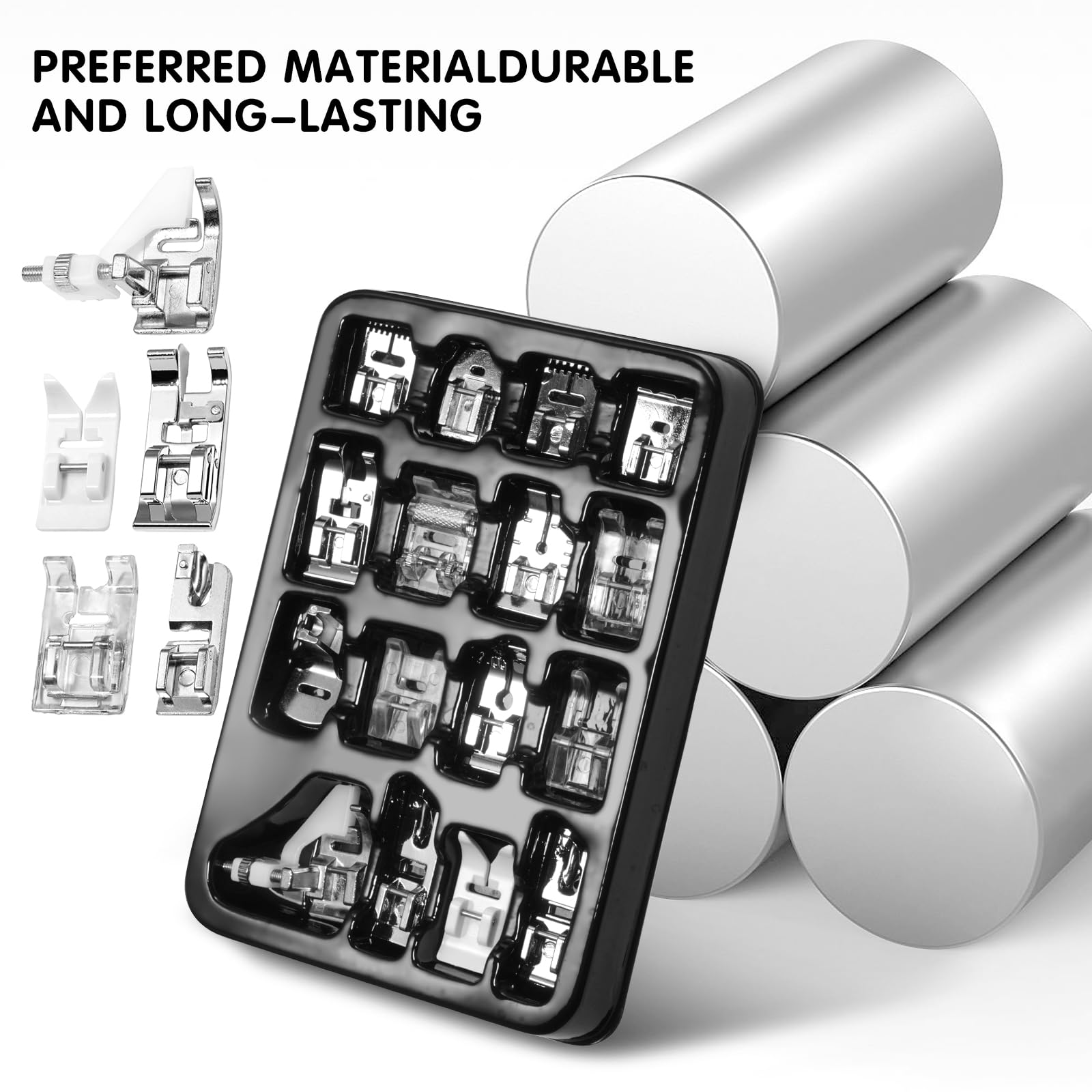 AnoleAir 16 Pcs Sewing Machine Presser Foot Set fits for Most Low Shank Snap-On Singer, Brother, Babylock, Euro-Pro, Janome, Kenmore, White, Elna Sewing Machines