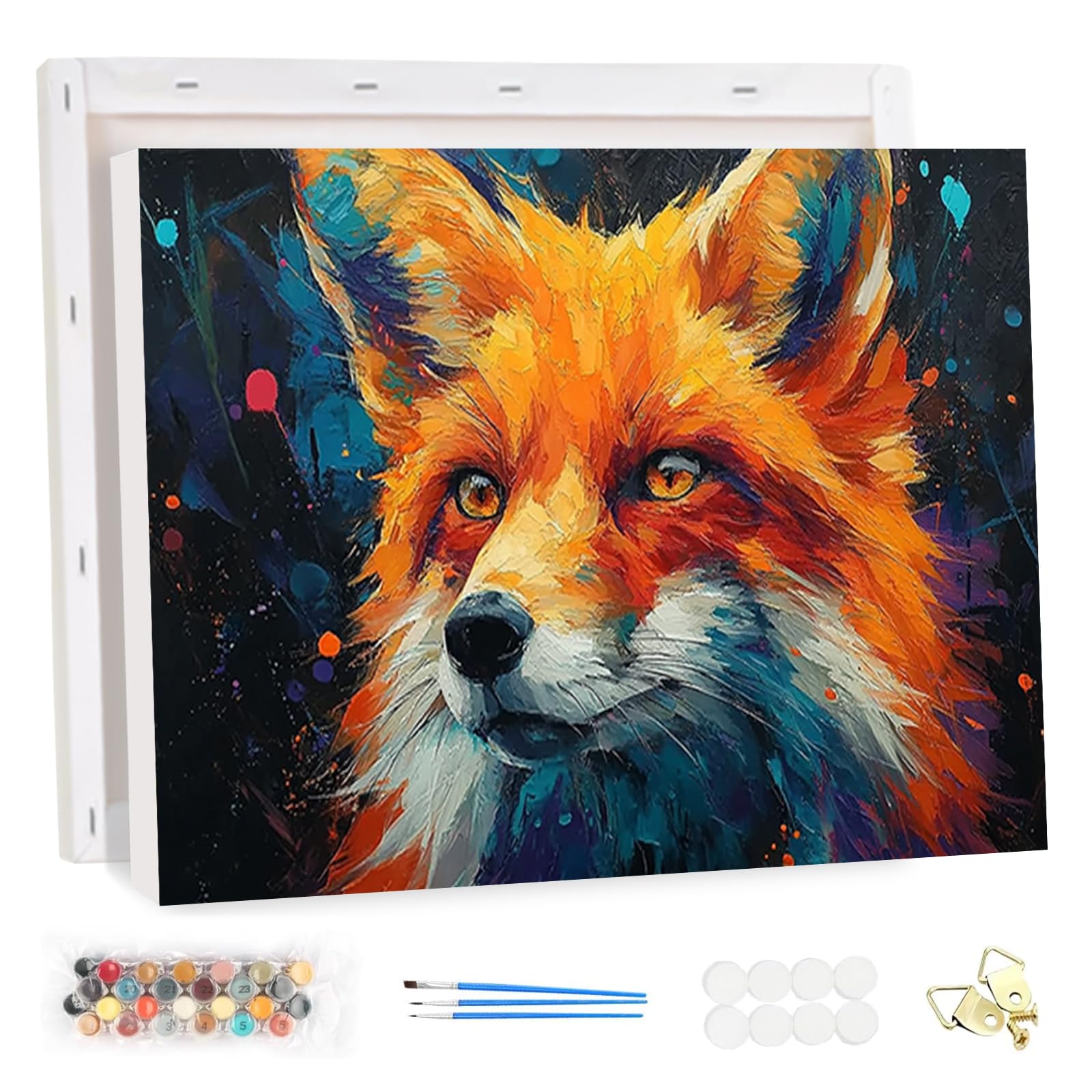HEIBAGO Framed Paint by Numbers for Audlts, Foxes Paint by Numbers Canvas, Audlt DIY Animals Oil Paint by Numbers Kits, Colorful Painting Art Craft for Home Decor 20x30cm