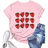 Strawberry Tshirt for Women Cute Strawberries Print Short Sleeve Shirts Fruit Lover Farmers Garden Gardener Casual Tees Tops