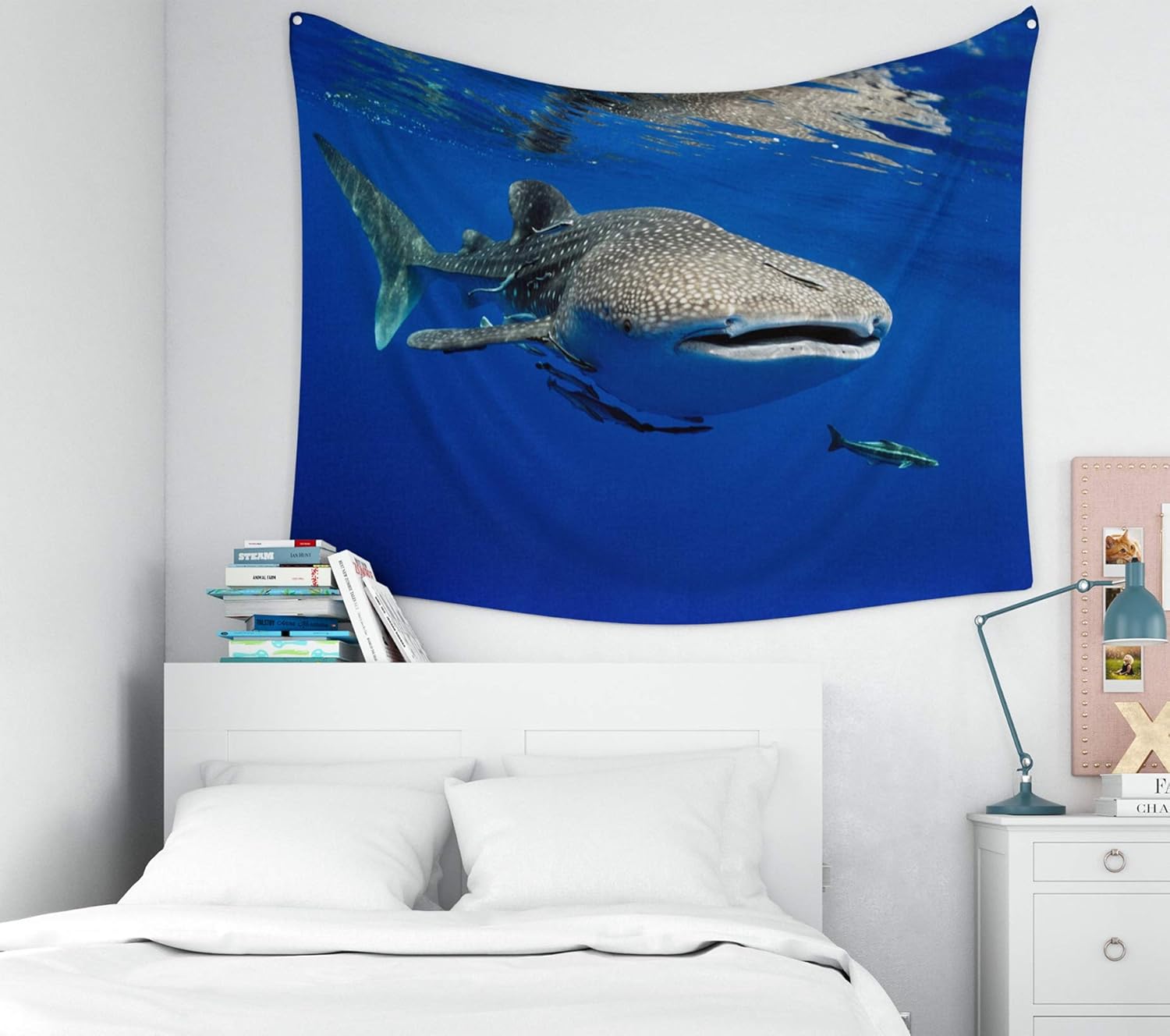 Capsceoll Marine-Whale Tapestry,Wall Hanging Tapestry, Large 80x60Inches Size of Tapestries by Whale Shark is a Big Fish in The sea Dorm Décor Tapestry for Living Home