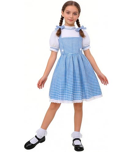 SCYPRUTH Book Character Costume for Kids Blue Plaid Dress for Girls Dress Up Career Day Birthday Gifts : Clothing, Shoes & Jewelry
