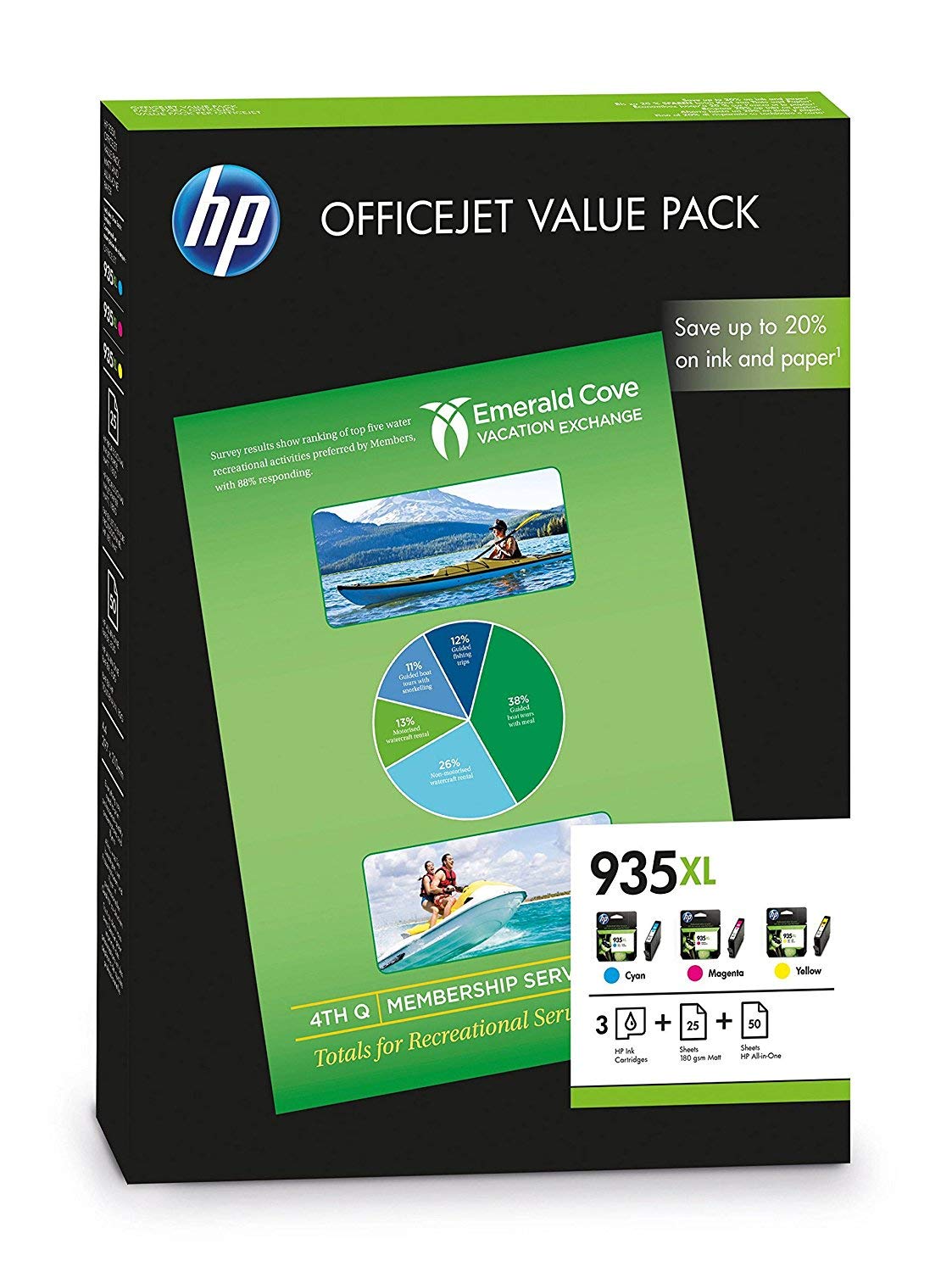 HP F6U78AE 935XL Office Value Pack, 75 Sheets/A4/210 x 297 mm, Cyan/Magenta/Yellow, Multipack