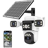 EVERSECU Solar Wireless Triple Lens WiFi PTZ Security Camera, Three Cameras in One, Side Cameras with Adjustable All-Angle Arm, 2K 360° View No Blind Spot, Auto Tracking, Spotlight, 2 Way Audio
