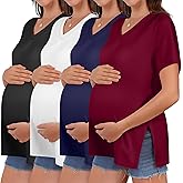 Huukeay 4 Pack Women's Maternity Shirts Loose Fit Summer T Shirts Pregnancy Tunic Tops Side Split Oversized Pregnant Clothes