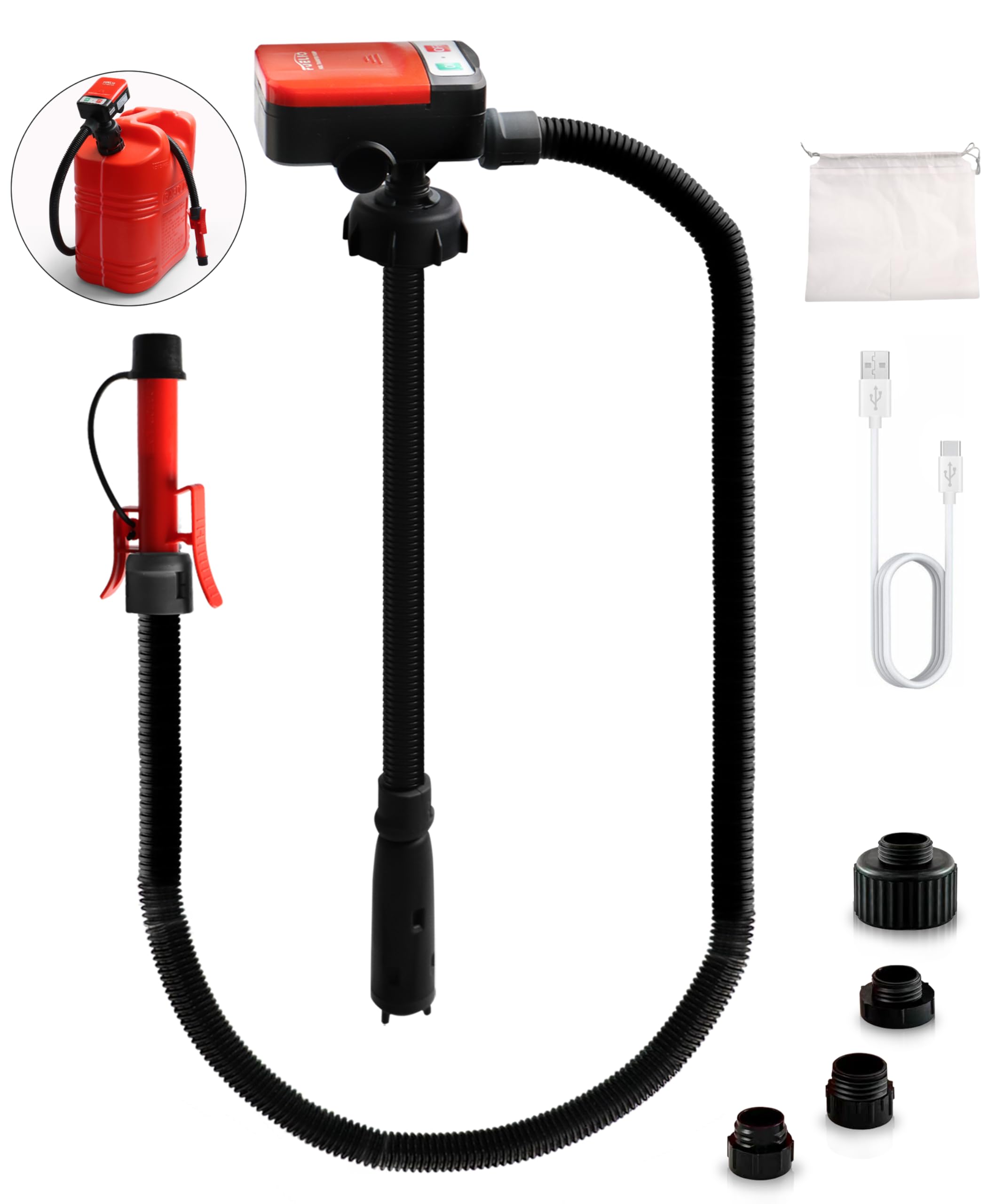 Photo 1 of FUELIO Fuel Transfer Pump - USB Charging Electric Gas Pump for Gas Can - Gas Transfer Pump Battery Powered with Automatic Shut Off Nozzle, Fix Clip, Extra Long Hose Gas Can Jug Tank For Gasoline