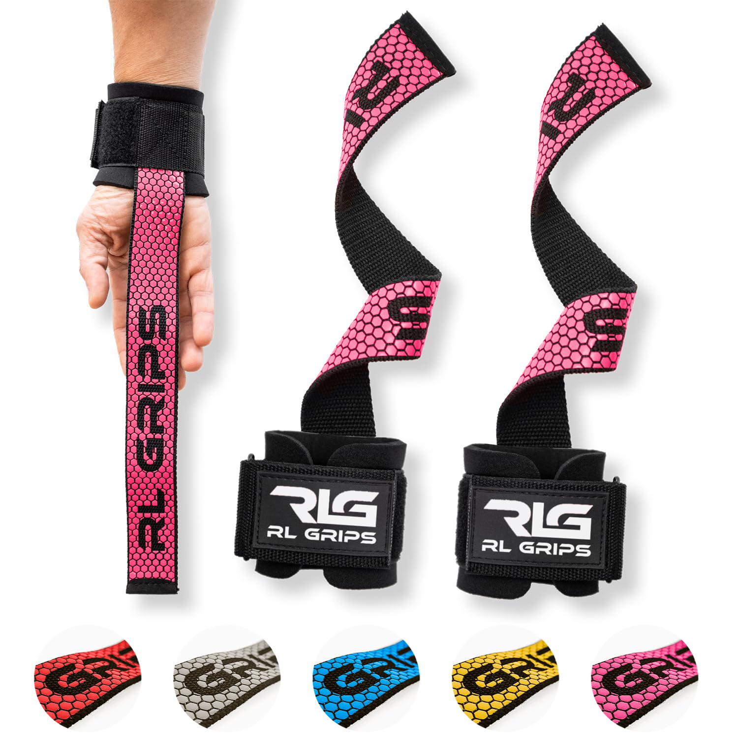 RL Grips® Straps Gym with Wrist Wraps for Weightlifting and Powerlifting - Grip Straps for Back with Wrist Protection - Gym Handles for Deadlift and Bodybuilding (Pink)