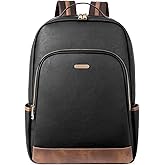 CLUCI Leather Backpack for Women 15.6 inch Laptop Backpack Purse Computer Backpack for Travel Airplane Casual Daypack Beige with Brown