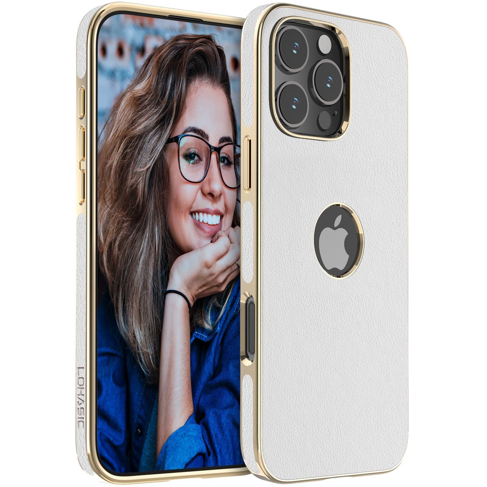 LOHASIC for iPhone 16 Pro Max Case for Women, Elegant Design Slim Leather Vegan PU Soft Non-Slip Grip Shockproof Bumper Protective Cover Girls Phone Cases for iPhone 16 Pro Max 5G 6.9" (2024) - White