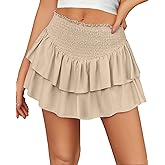 Avidlove Womens High Waist Ruffle Flowy Mini Skirts Casual Boho Layered Pleated Beach Short Skirt