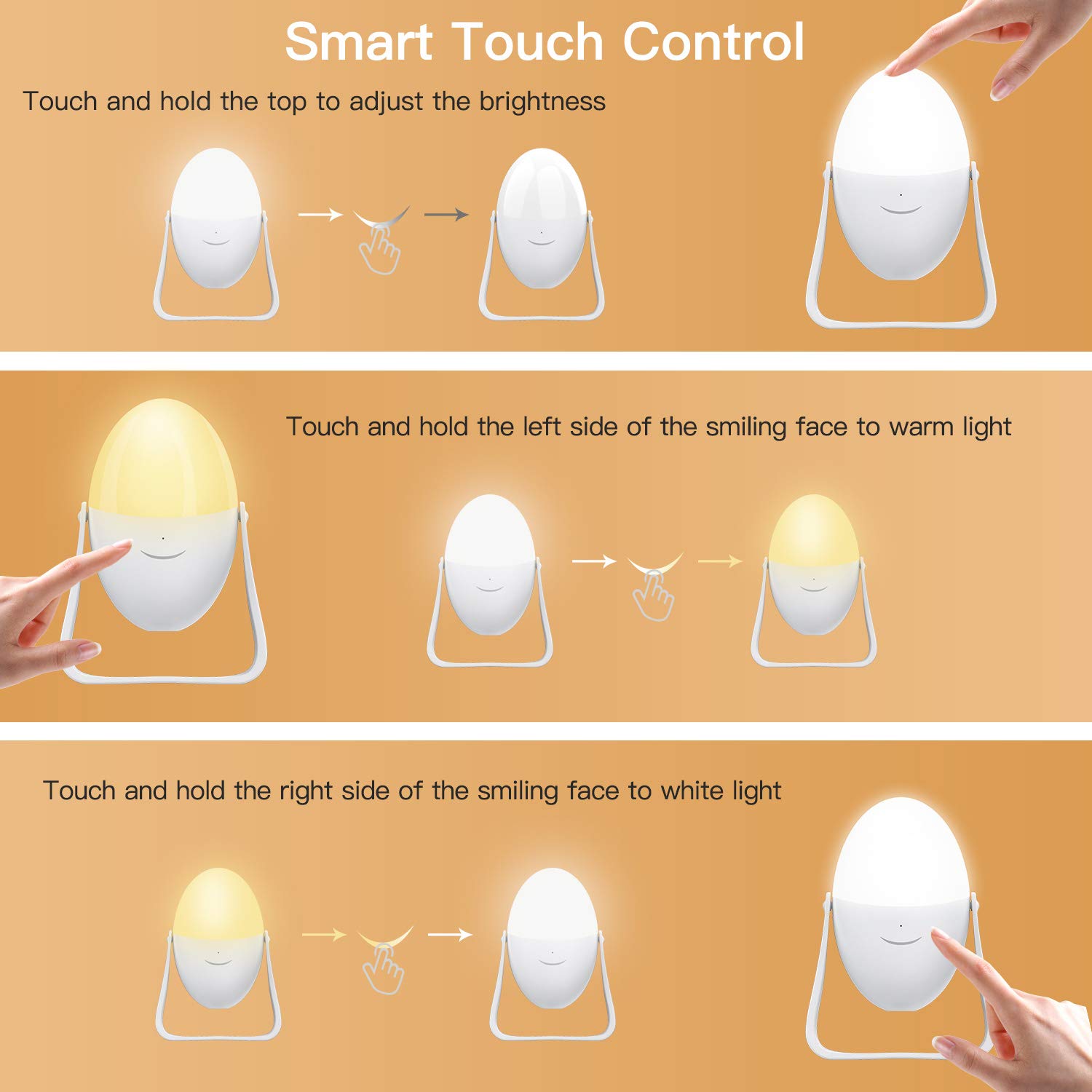 Luz de Nocturna LED Lámpara de Mesita de Noche Inteligente, Control Tactil, Regulable, USB Recargable, Portátil, Cambio de Color RGB para Niños, Habitación, Cámping - Uverbon