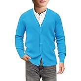 Haloumoning Boys Cardigan Sweater Kids Casual V Neck Button Down Uniform Sweaters 5-14 Years