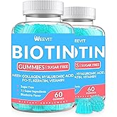 Sugar-Free Biotin Gummies, Biotin and Collagen Gummies with Keratin, Hyaluronic Acid for Women & Men | Hair Growth, Glowing Skin & Strong Nails | Vitamin B7 Supplement, Non-GMO, Chewable