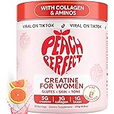 Peach Perfect Creatine Blend for Women – Micronized Creatine Monohydrate with BCAA & Collagen for Glute Strength Support – Pink Lemonade – 30 Servings