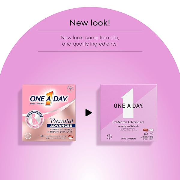 ONE A DAY PRENATAL ADVANCED- PRENATAL VITAMINS WITH FOLIC ACID, CHOLINE, DHA & IRON, PREGNANCY VITAMINS FOR WOMEN TO SUPPORT BABY’S DEVELOPMENT, 60+60 CT (120 TOTAL SET) (PACKAGING MAY VARY)